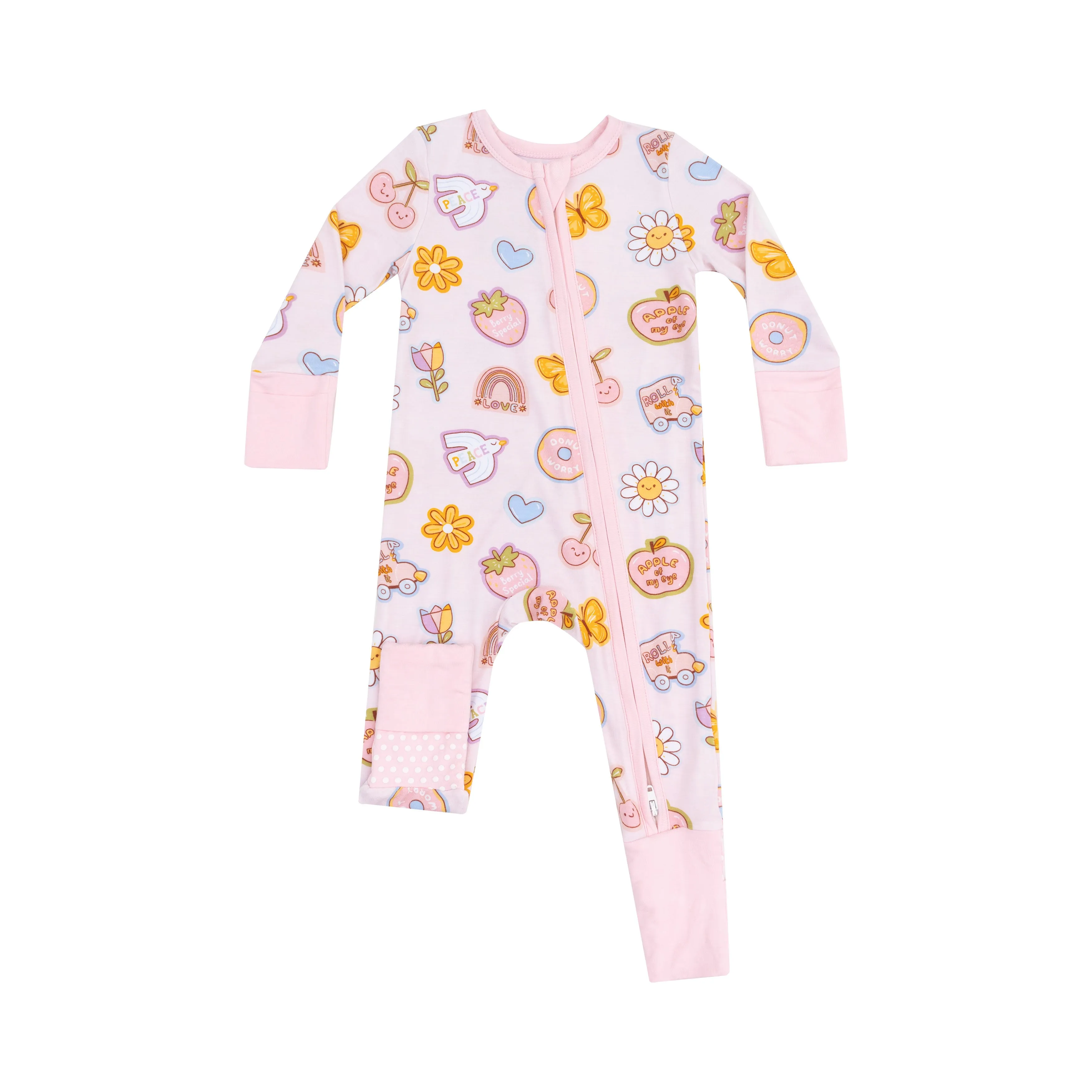 2 Way Zipper Romper - Pink Groovy Sticker Vibes