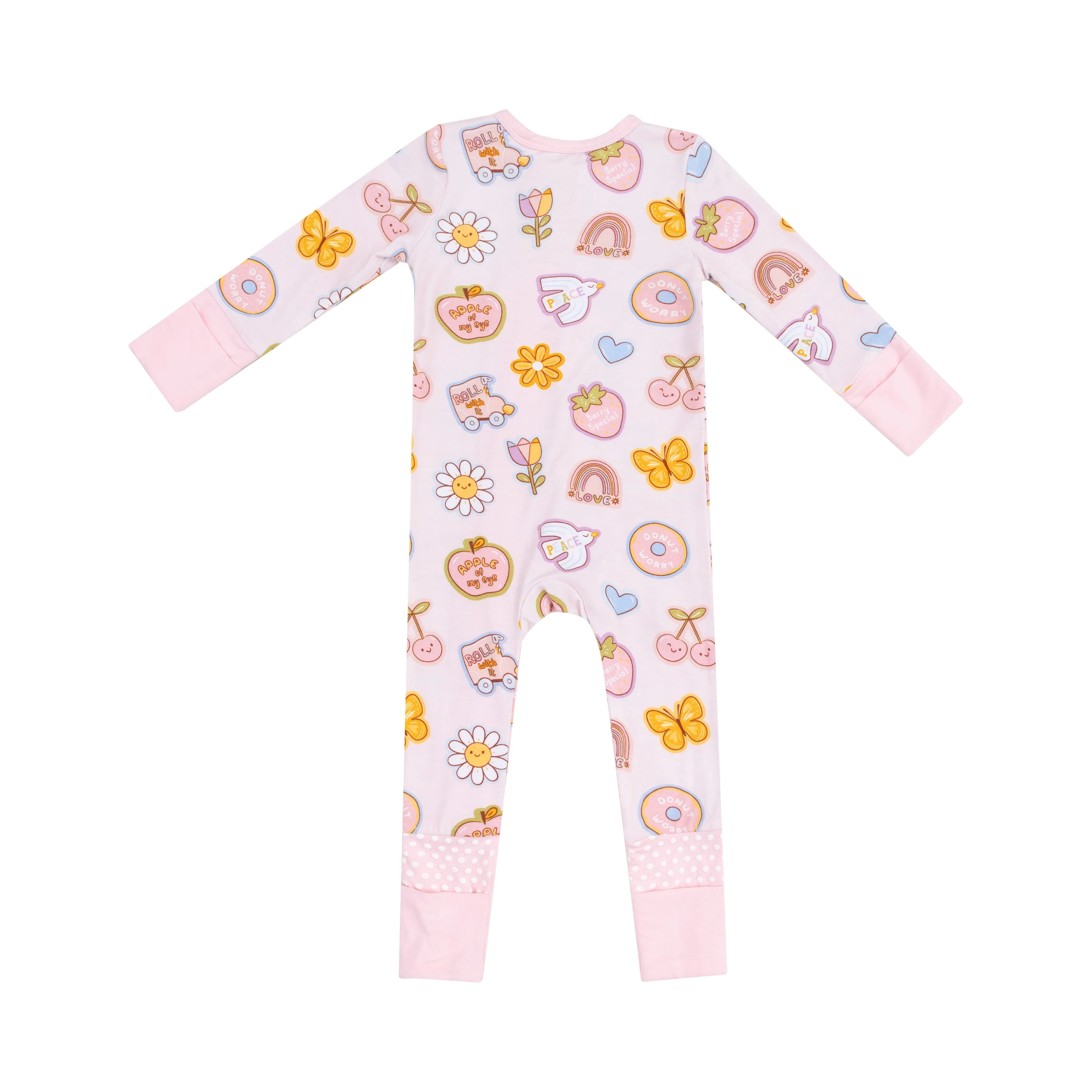 2 Way Zipper Romper - Pink Groovy Sticker Vibes
