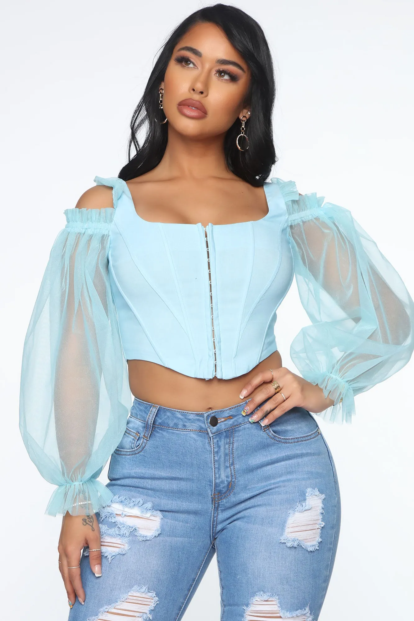 Ava Corset Ruffle Top - Blue
