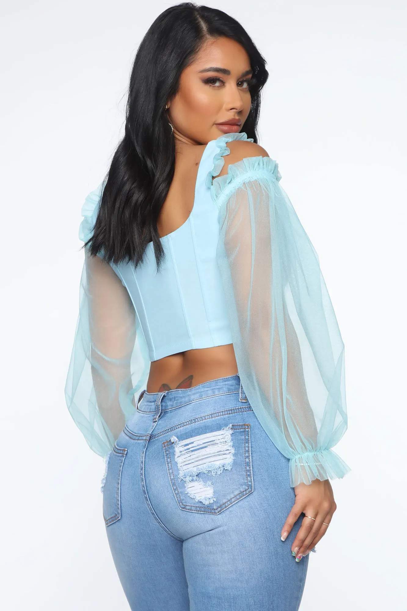 Ava Corset Ruffle Top - Blue