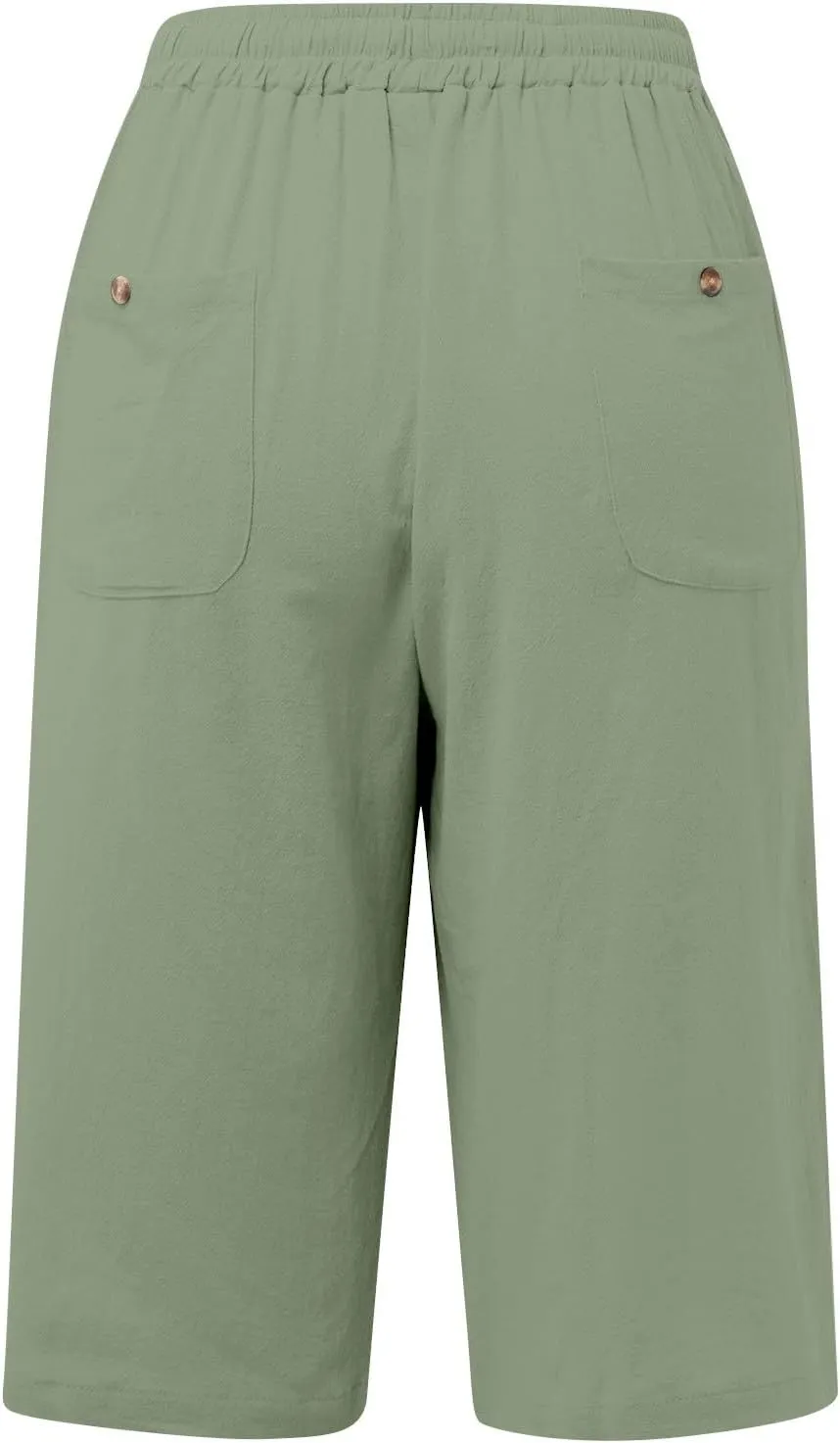 Capri Pants for Women Cotton Linen Capris Drawstring Elastic Waist Side Hollow Out Pants Straight Leg Cropped Trouser