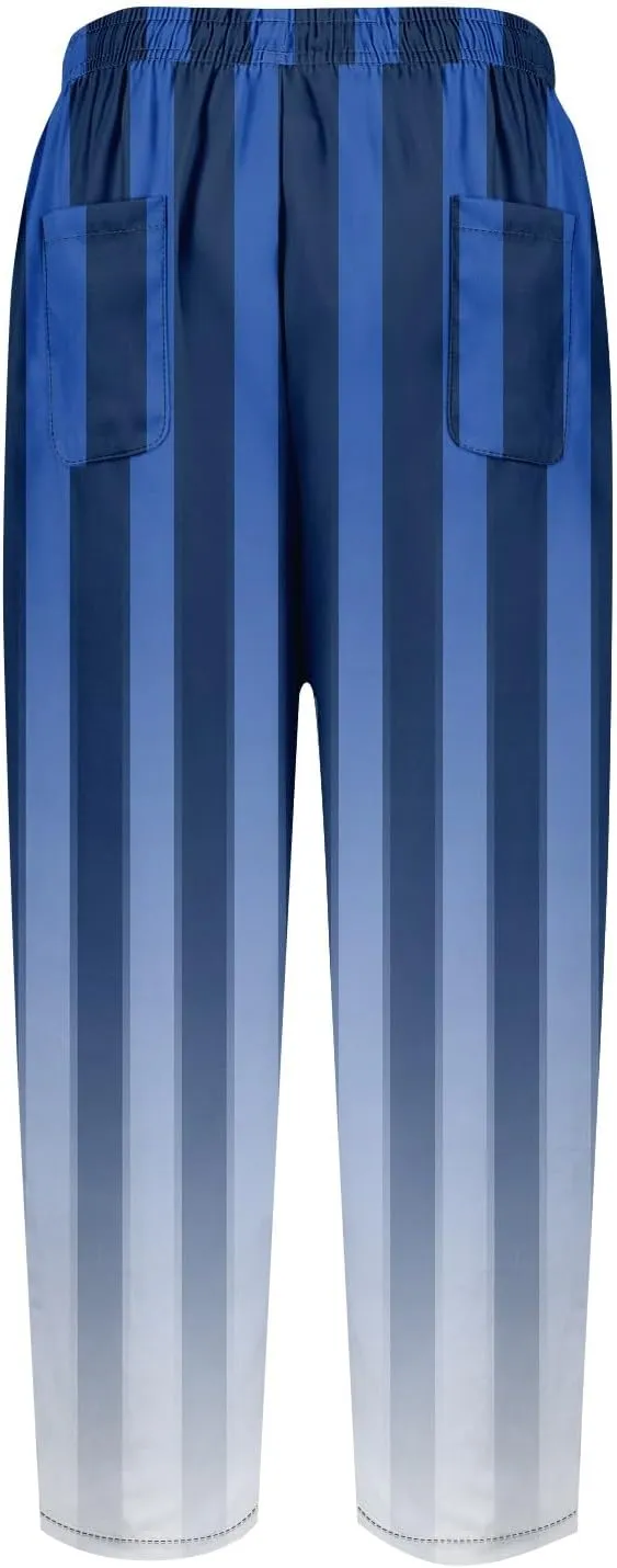 Capri Pants for Women- Flowy with Pockets Loose Casual Travel Trendy Workout Jogging Light Weight Stretch Striped