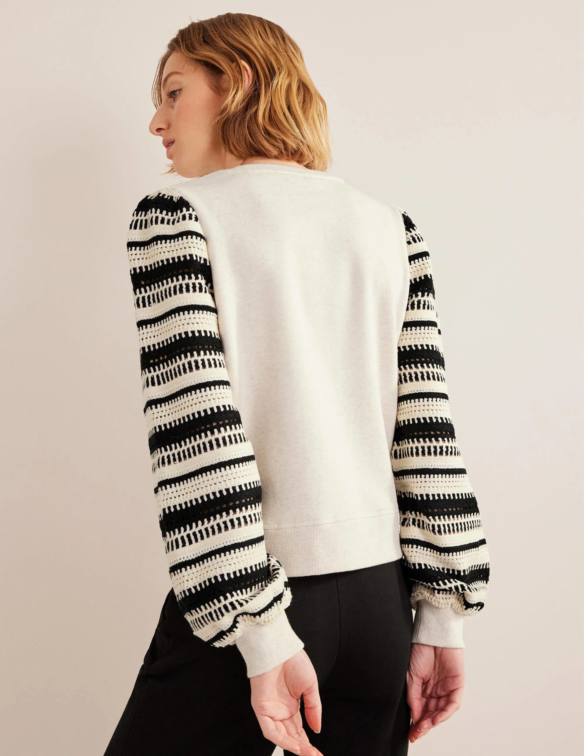 Crochet Sweatshirt-Oatmeal Marl, Crochet Sleeve