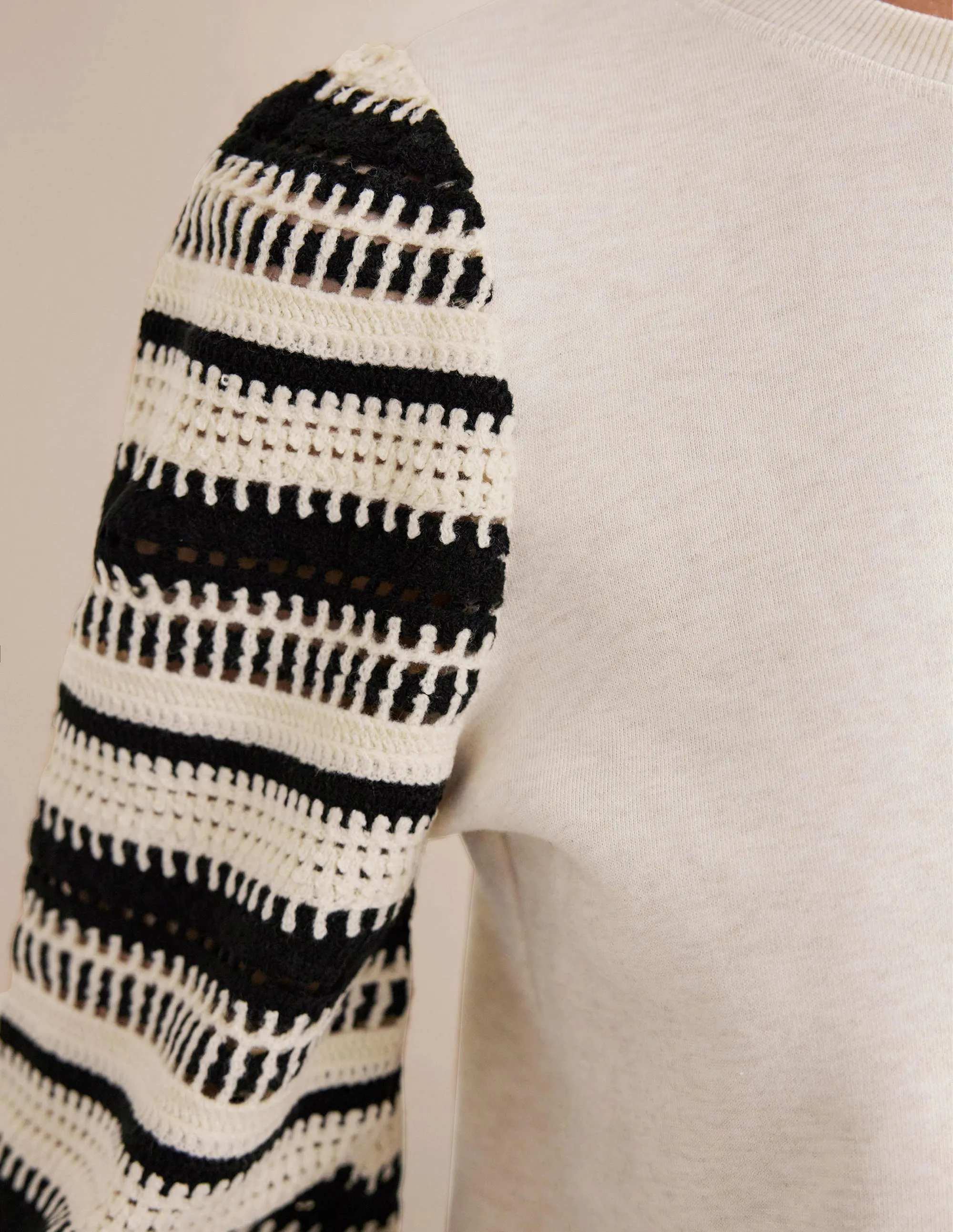 Crochet Sweatshirt-Oatmeal Marl, Crochet Sleeve