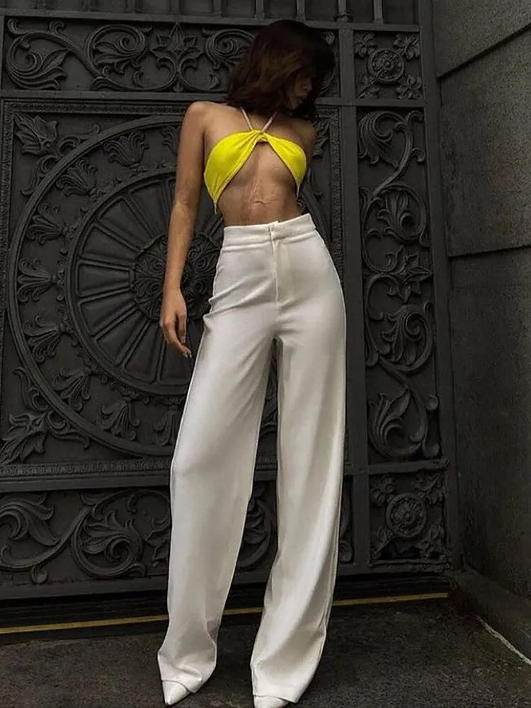Cryptographic Chic Fashion Halter Wrap Crop Top for Women Summer Rave Festival Sexy Backless Sleeveless Tops Club Party Clothes