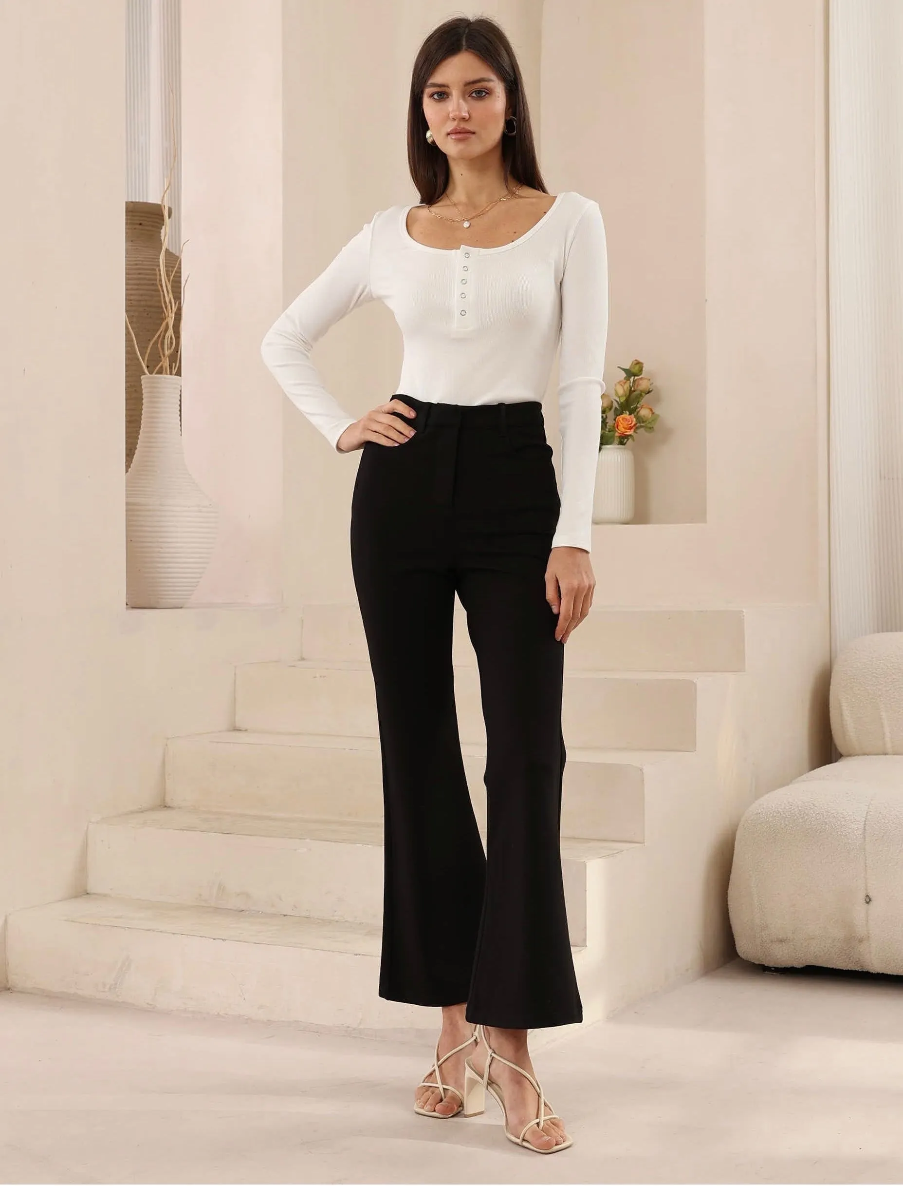 Flared Ponte Pants - Black