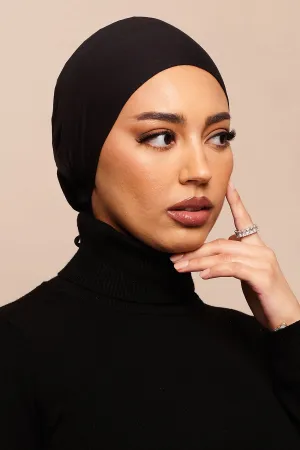 Jet Black Bamboo Jersey Hijab Cap