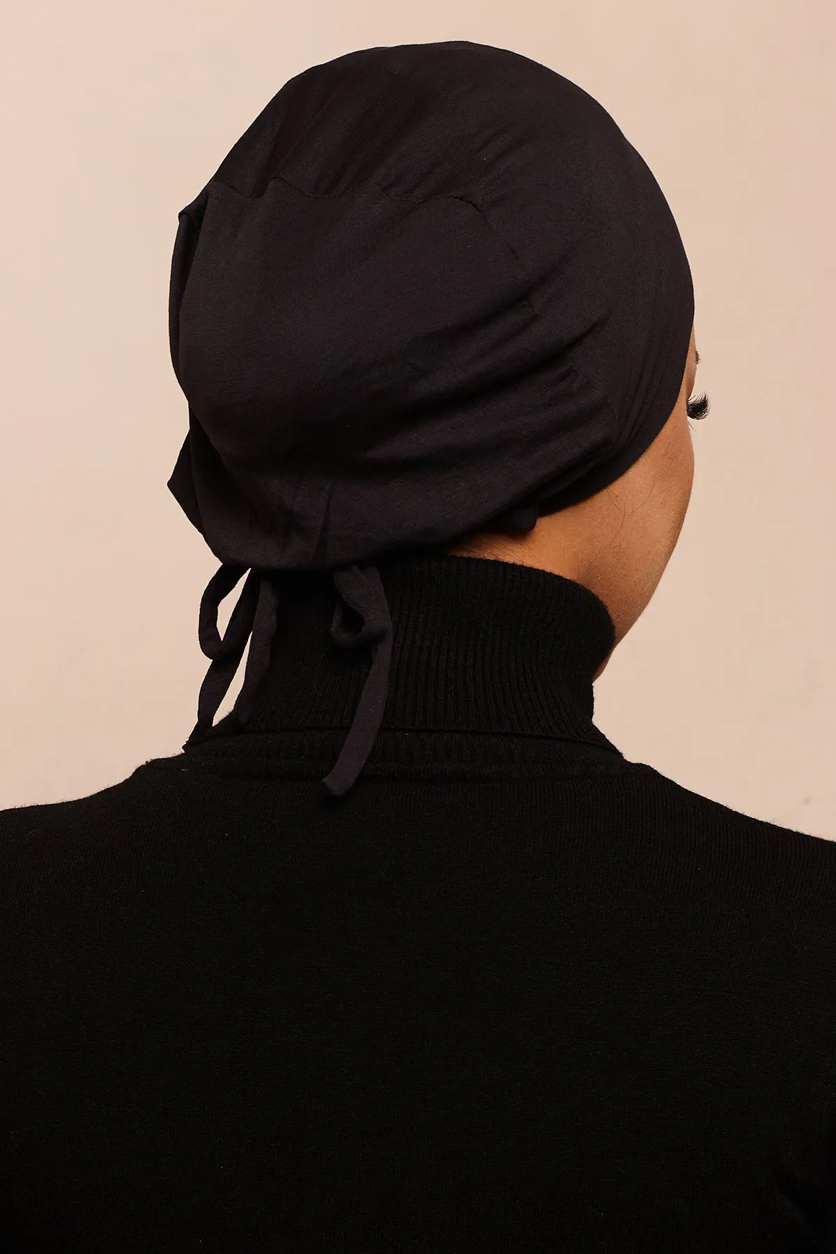 Jet Black Bamboo Jersey Hijab Cap