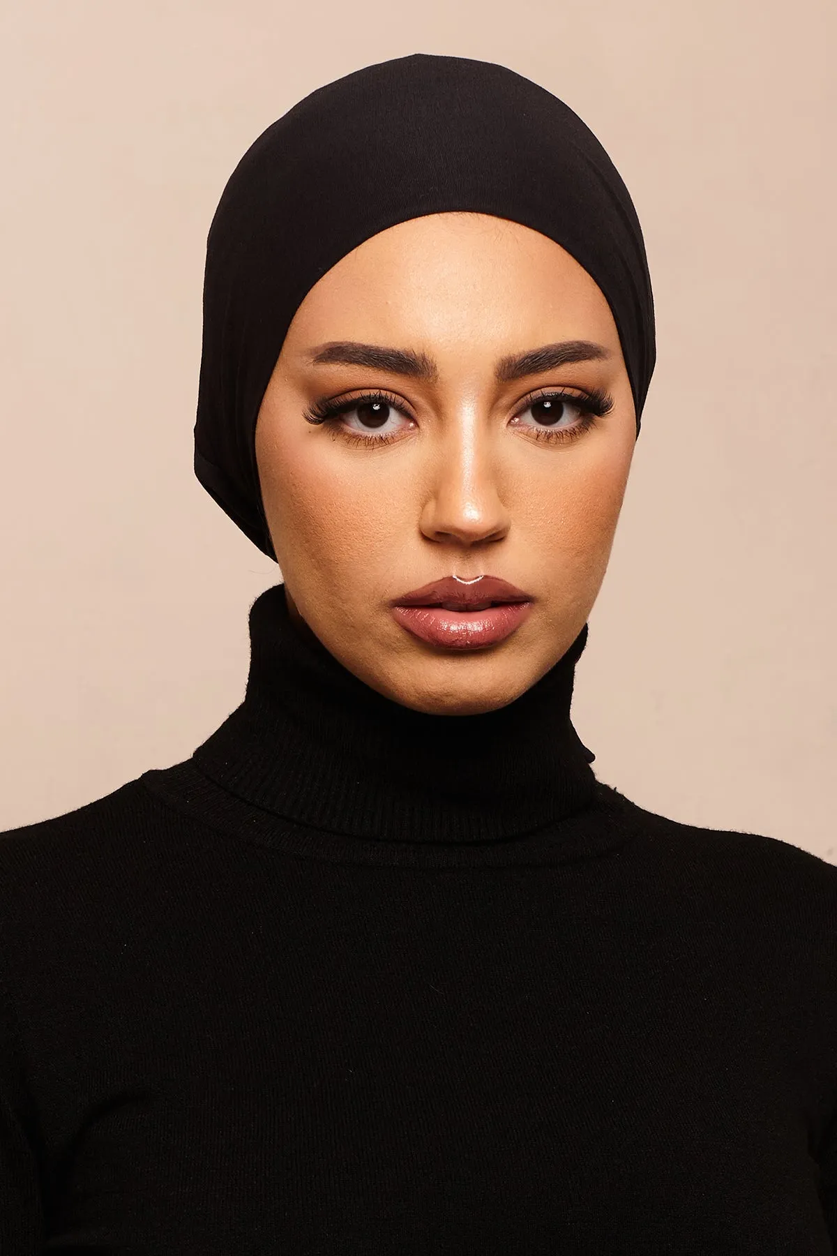 Jet Black Bamboo Jersey Hijab Cap