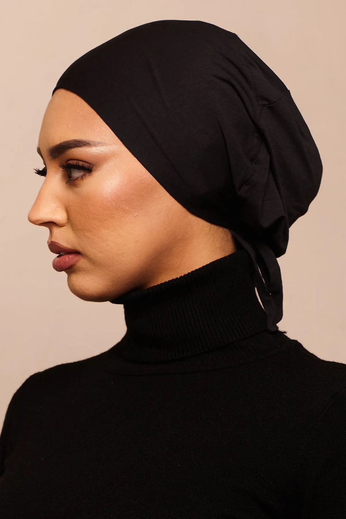 Jet Black Bamboo Jersey Hijab Cap