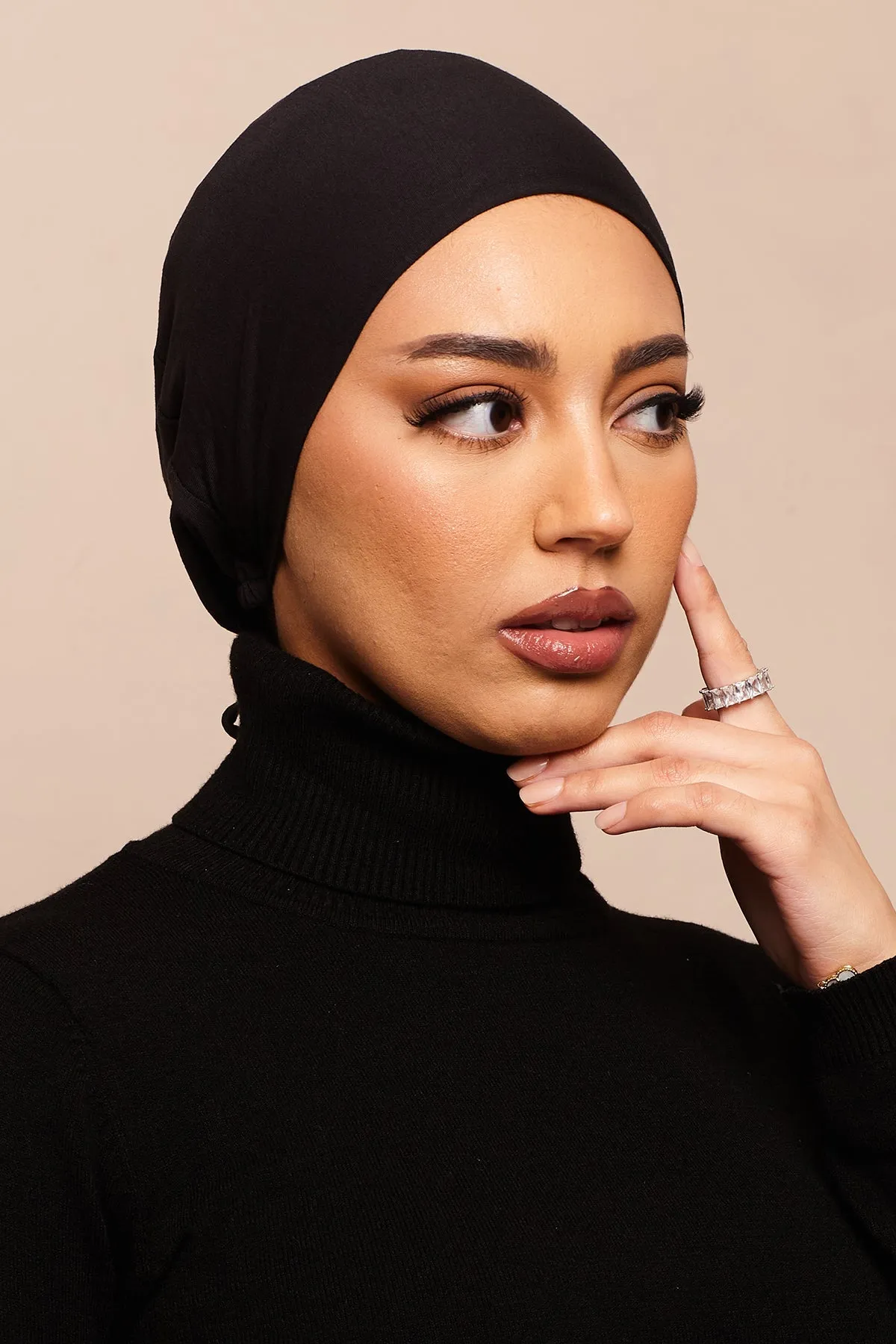 Jet Black Bamboo Jersey Hijab Cap