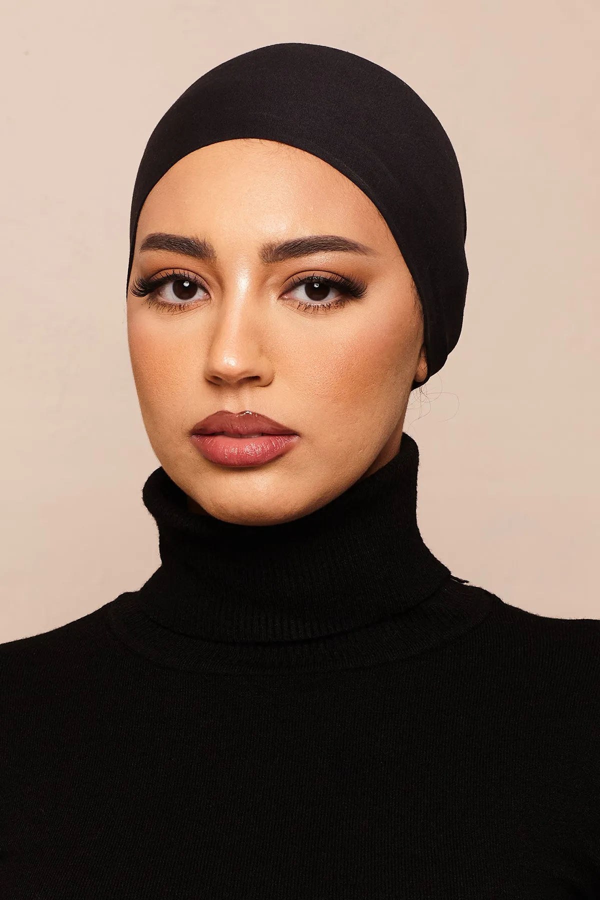 Jet Black Scrunchie Bamboo Jersey Hijab Cap