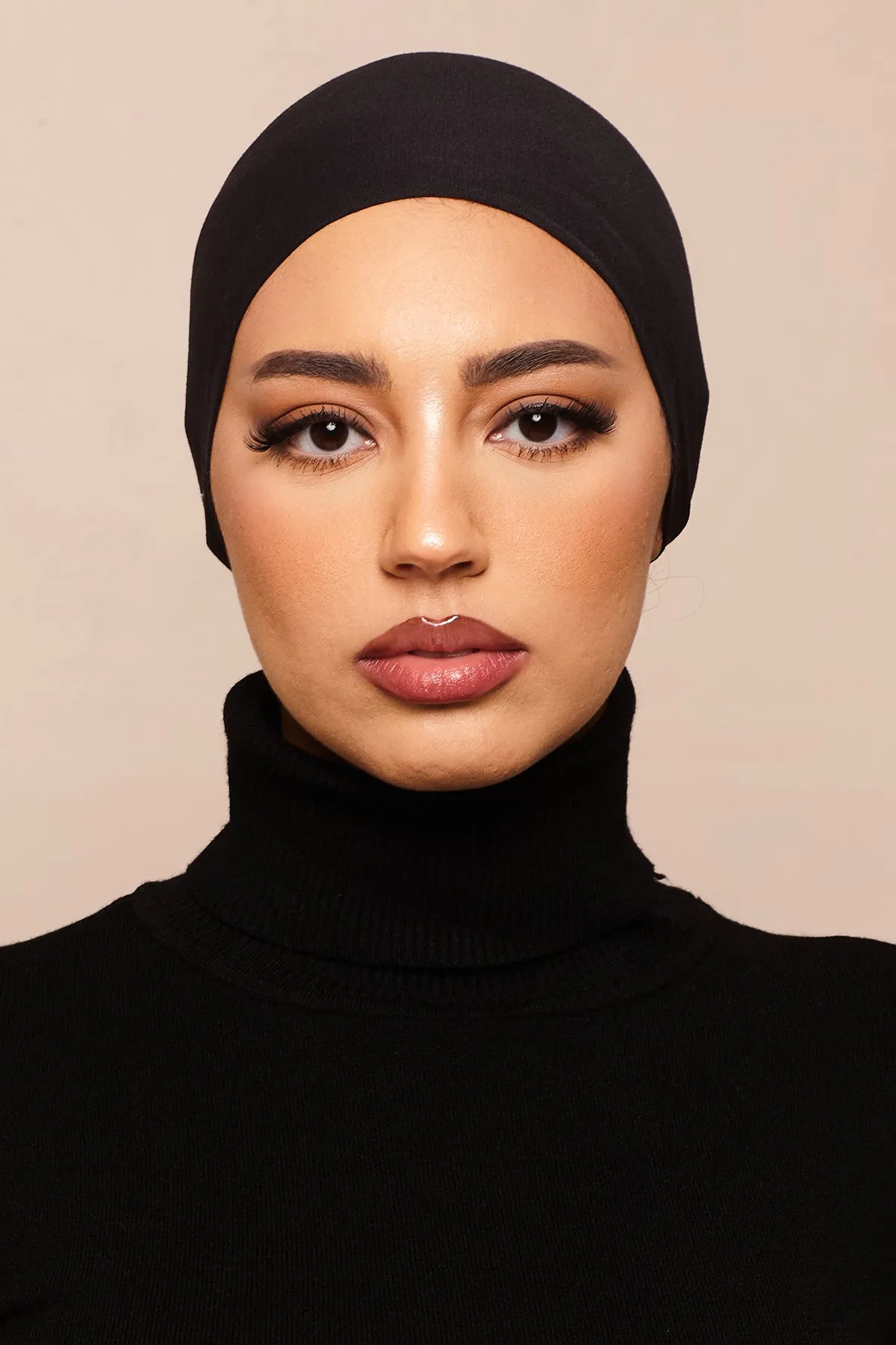 Jet Black Scrunchie Bamboo Jersey Hijab Cap