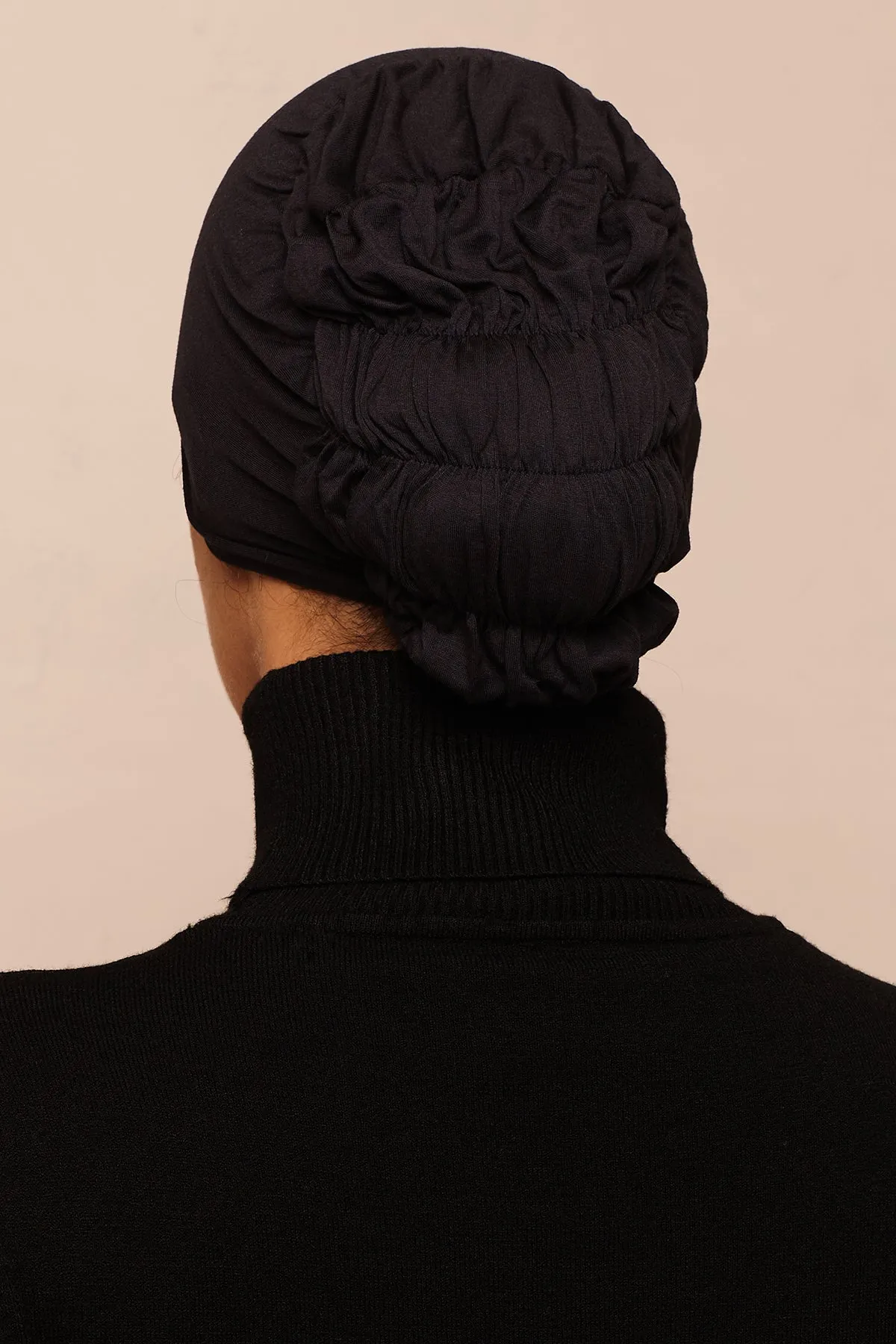 Jet Black Scrunchie Bamboo Jersey Hijab Cap