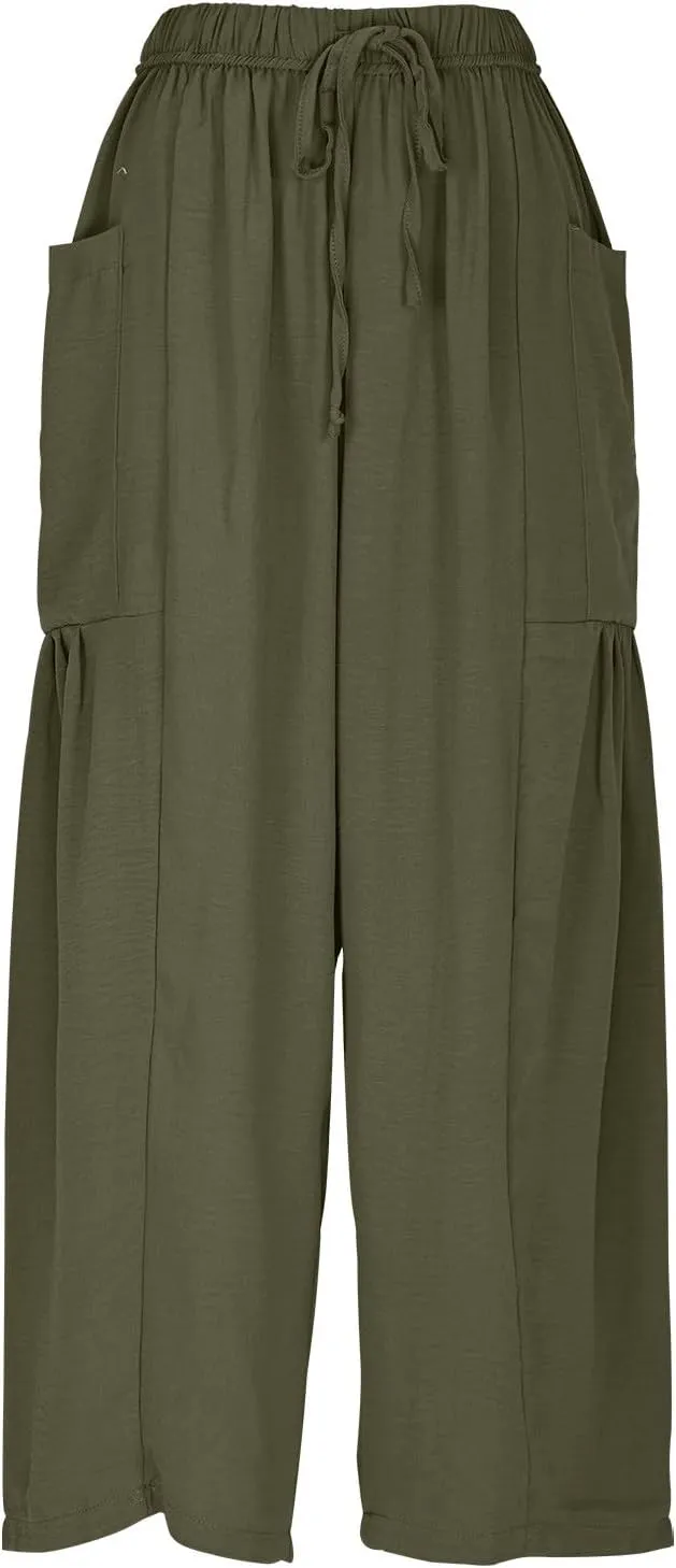 Linen Pants for Women Fashion 2025 Casual Lightweight Drawstring Elastic Waist Pants Solid Trousers with Pockets