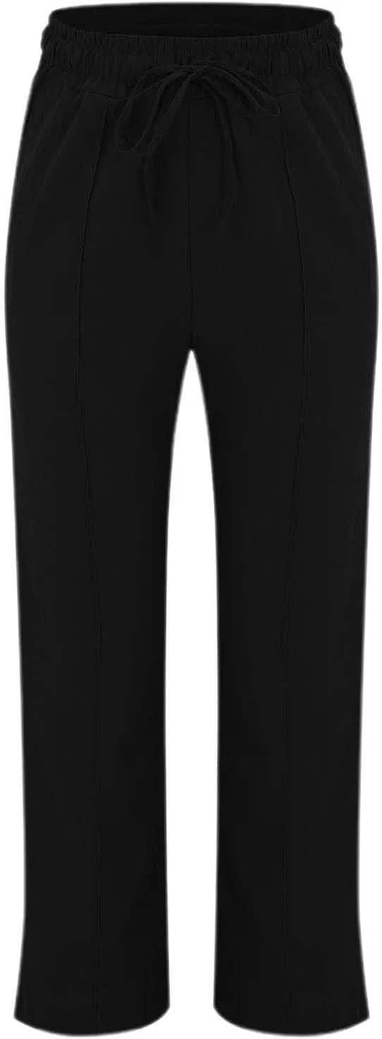 Linen Pants for Women Ladies Baggy Casual Summer Boho Straight Leg Solid Color High Waist Linen Pants Comfy Lounge Trousers