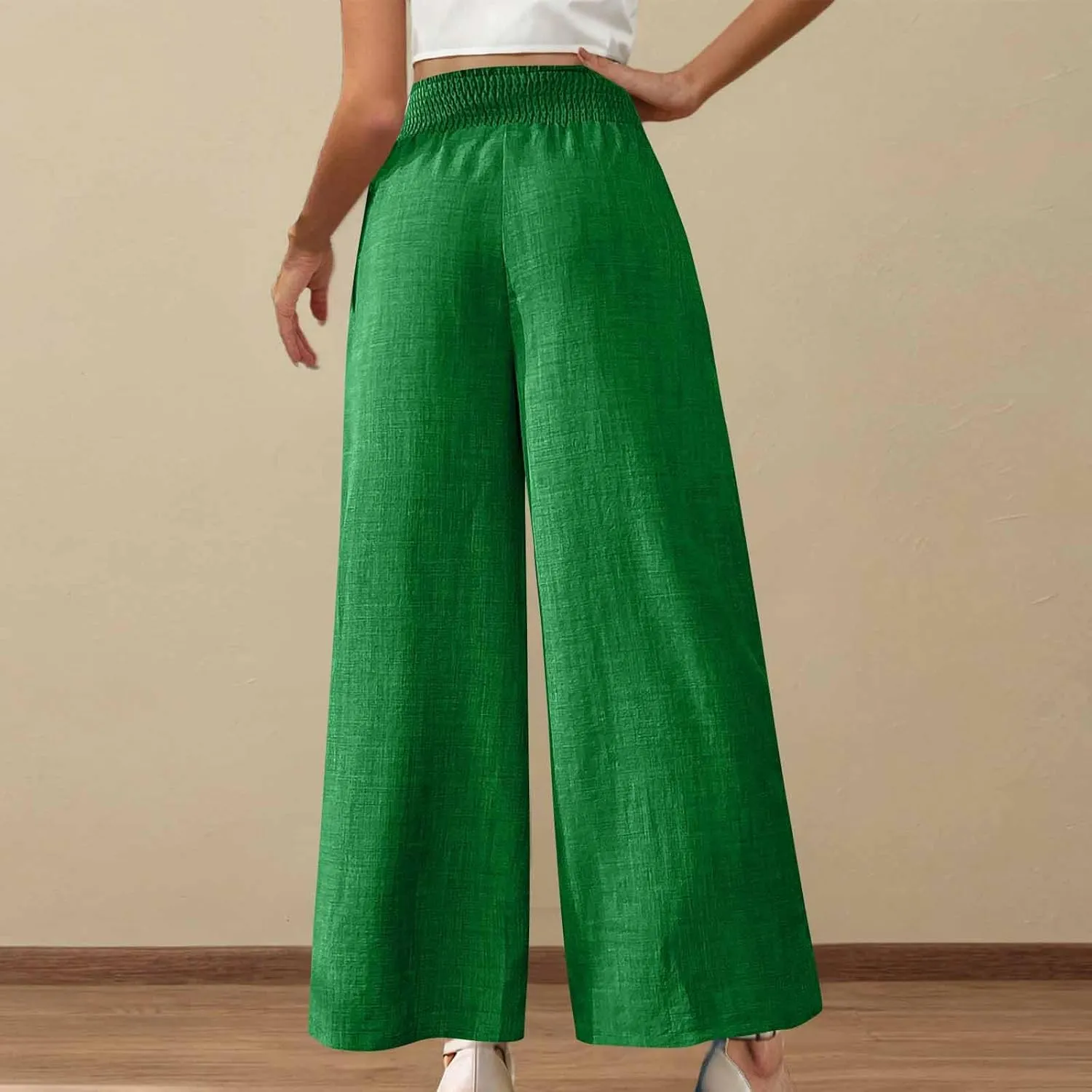 Linen Pants Women Loose Fit Summer High Waist Lounge Pants Plus Size Comfy Flowy Palazzo Trousers with Pockets 2025