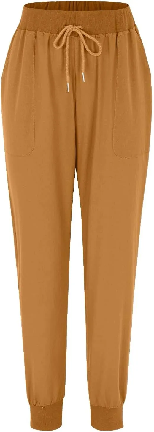 Linen Pants Women Petite Casual Summer Loose Solid Color Straight Leg Beach High Waist Linen Pants Plus Size Ankle Trousers