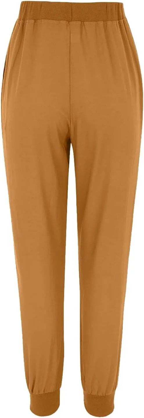 Linen Pants Women Petite Casual Summer Loose Solid Color Straight Leg Beach High Waist Linen Pants Plus Size Ankle Trousers