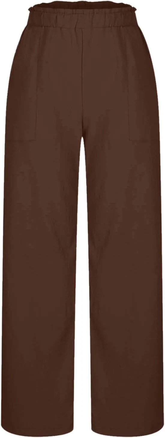 Linen Pants Women Summer Beach High Waisted Cotton Linen Palazzo Pants Wide Leg Long Lounge Pant Trousers with Pockets