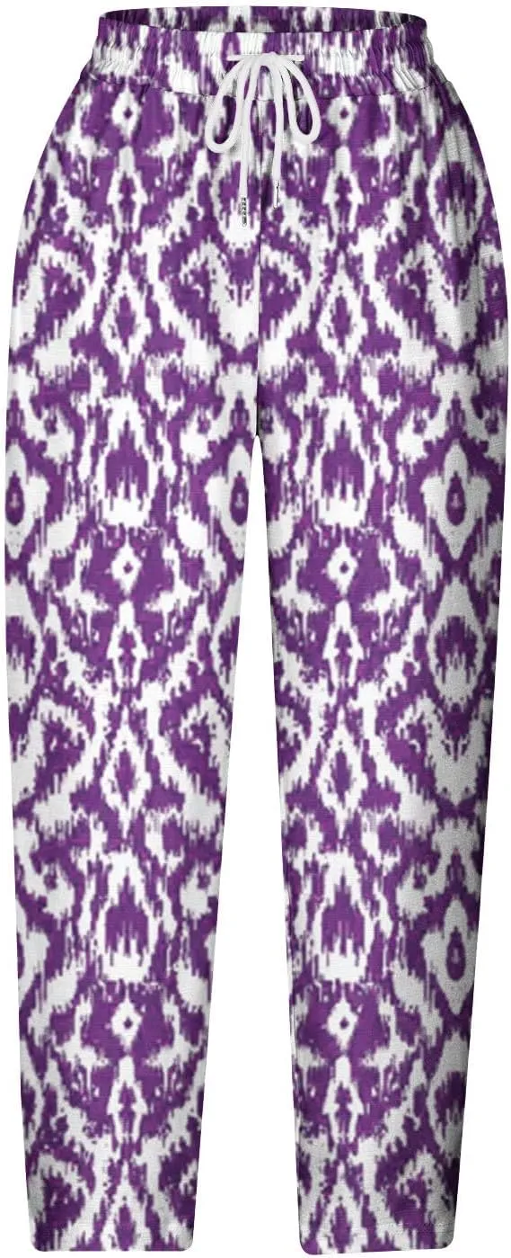 Linen Pants Women with Pockets Stylish Floral Print Straight Leg Pants Summer Petite High Waist Cropped Trousers