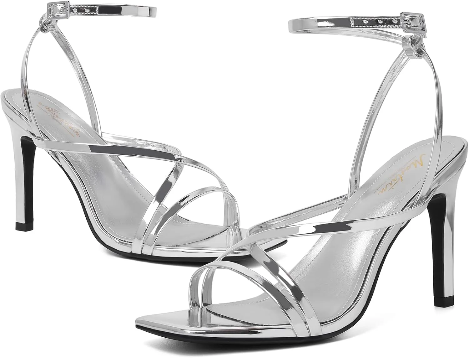 Mostrin Strappy Heels for Women Square Open Toe Lace Up Heeled Sandals Ankle Strap Sexy Stiletto High Heels for Party, Prom, Dating, Wedding