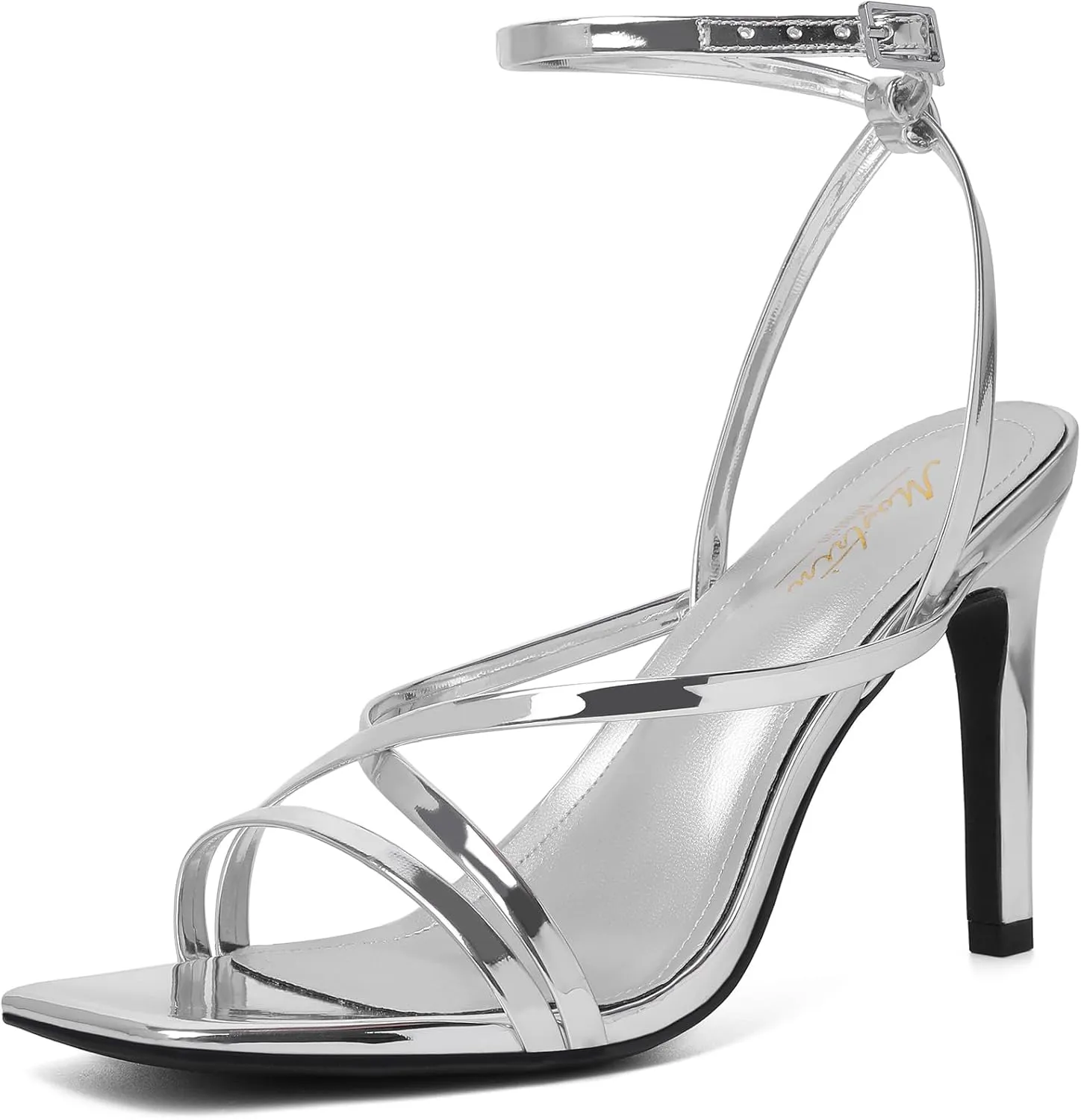 Mostrin Strappy Heels for Women Square Open Toe Lace Up Heeled Sandals Ankle Strap Sexy Stiletto High Heels for Party, Prom, Dating, Wedding