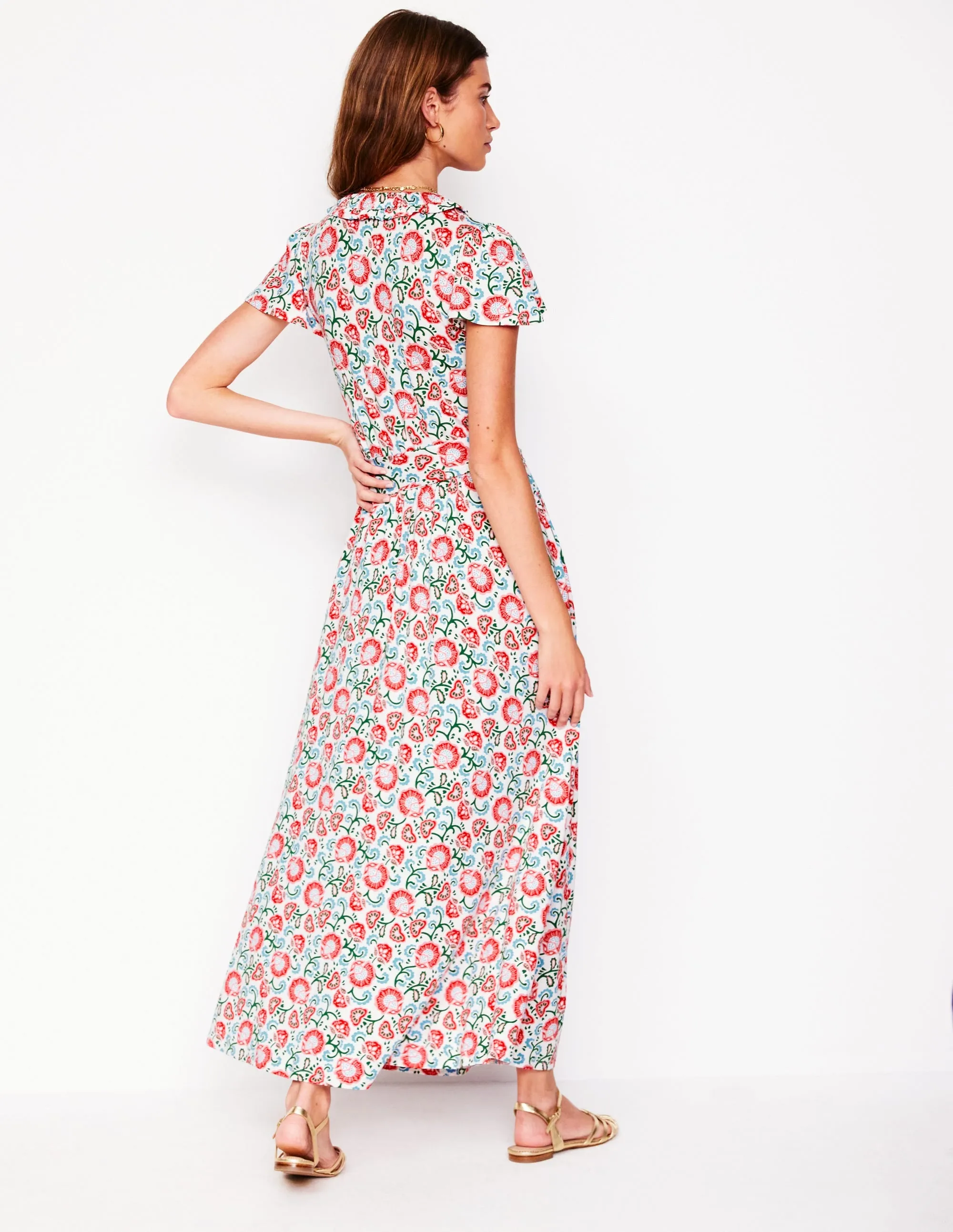 Nicola Jersey Tea Dress-Ivory, Garden Vine