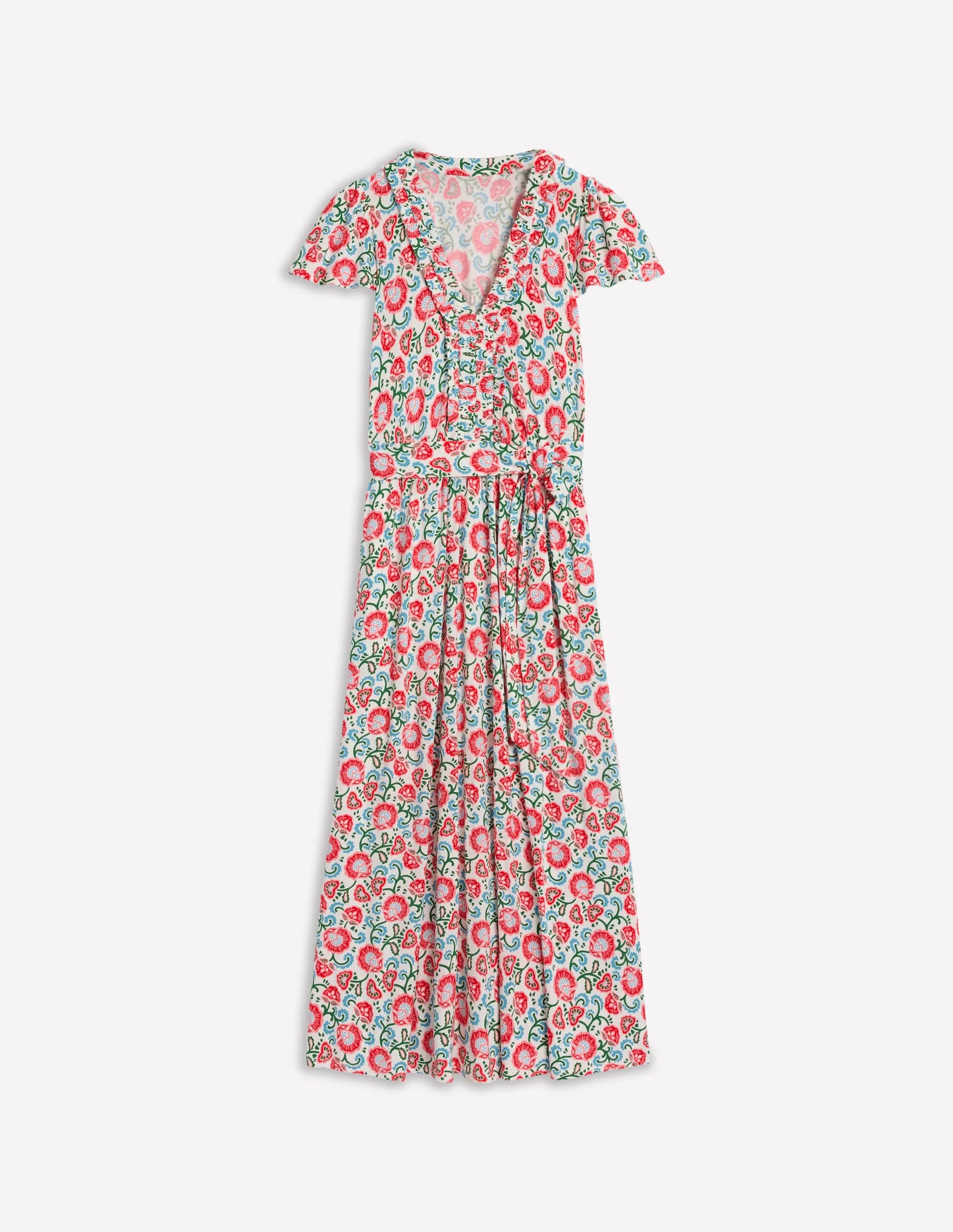 Nicola Jersey Tea Dress-Ivory, Garden Vine