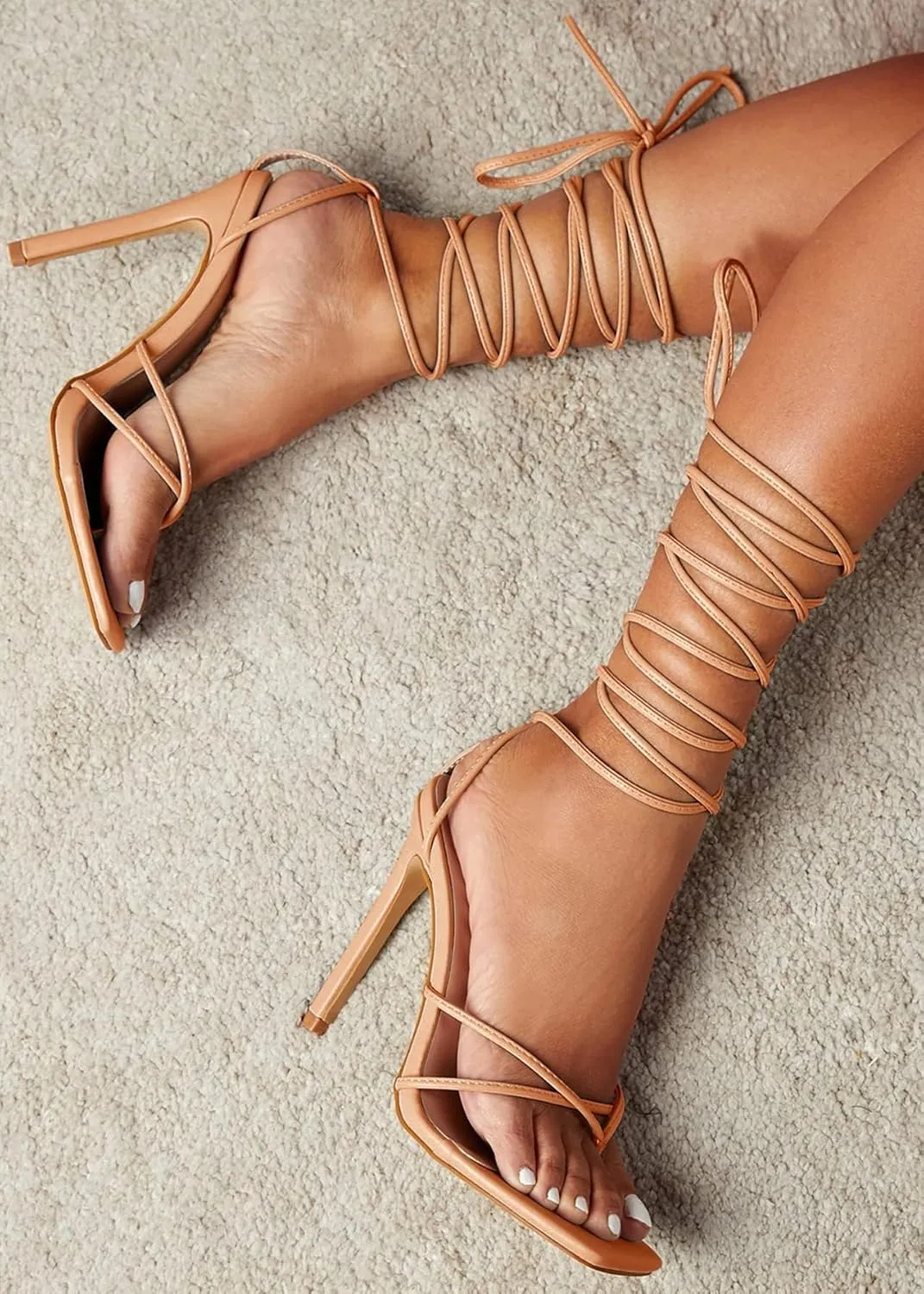 PiePieBuy Women's Lace Up Heeled Sandals Square Flip Flop High Heels Strappy Party Shoes