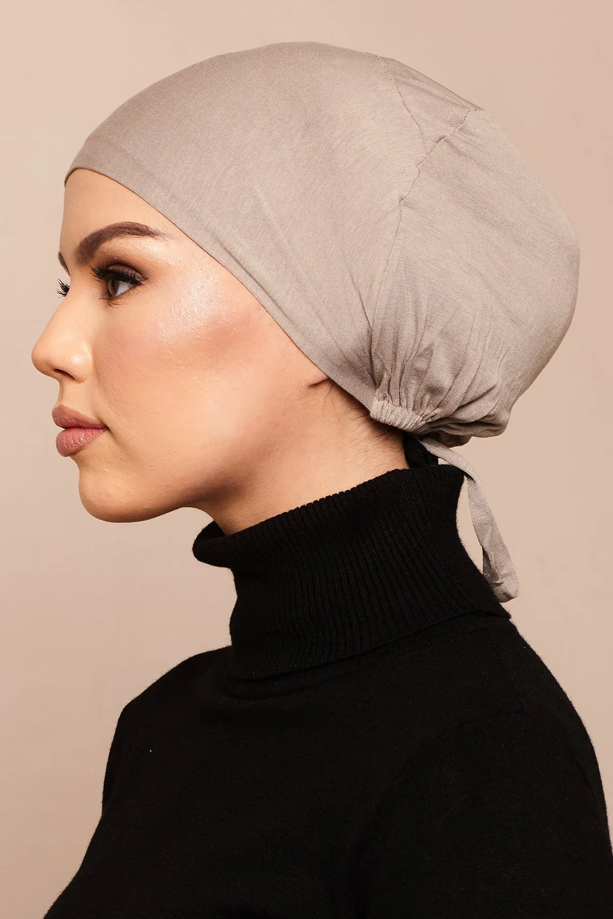 Satin-blend Latte Bamboo Jersey Hijab Cap