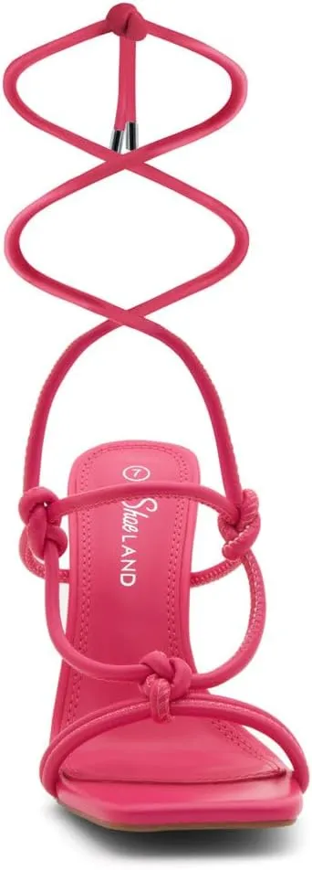 Shoe Land SL-Melody Women's Lace-Up Heels, Dressy Strappy High Heel Sandals, Square Open Toe with Tie-Up Ankle Wrap Stiletto Heels for Prom, Party, and Wedding