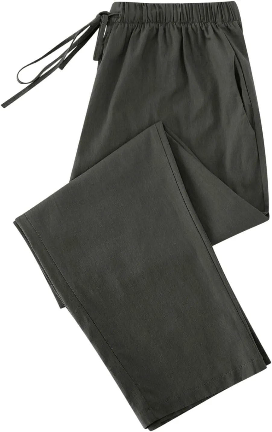Women's Cotton Linen Summer Pants Wide Leg Casual Drawstring Elastic Pants Fashion Solid Color Trousers with Pockets
