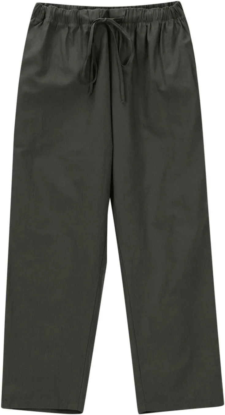 Women's Cotton Linen Summer Pants Wide Leg Casual Drawstring Elastic Pants Fashion Solid Color Trousers with Pockets