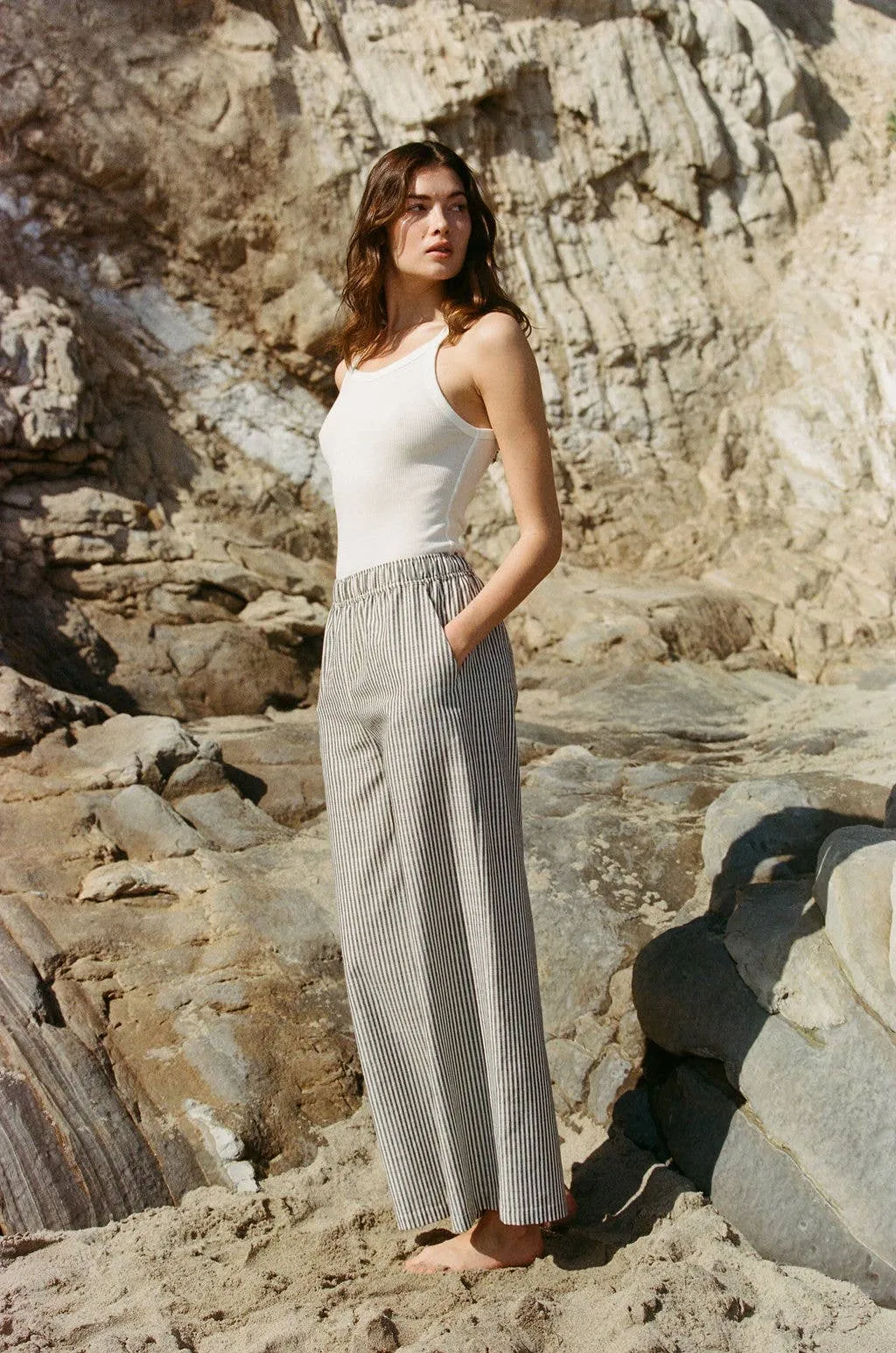 Woven Striped Pants - Ivory Black