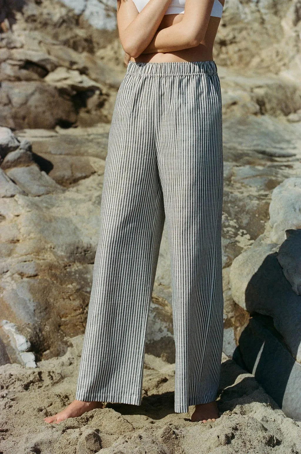 Woven Striped Pants - Ivory Black